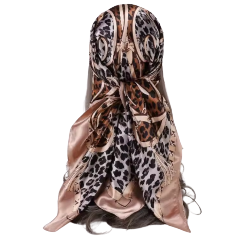 1pcs Women's Leopard Print 90 Silk Scarf Imitation Silk Fashion Trend Leopard Print Multi-color Stitching Large Square Scarf